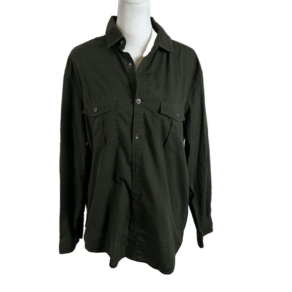 Alfani Dark Green Button Down Shirt Top Long Sleeve Medium Business Casual - Picture 1 of 3
